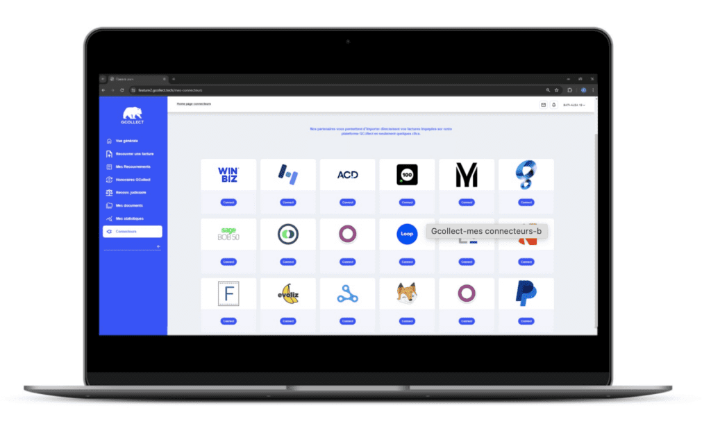 GCollect s'interface avec les outils comptables, factures, cash… pour simplifier les étapes initiales de la procédure de recouvrement